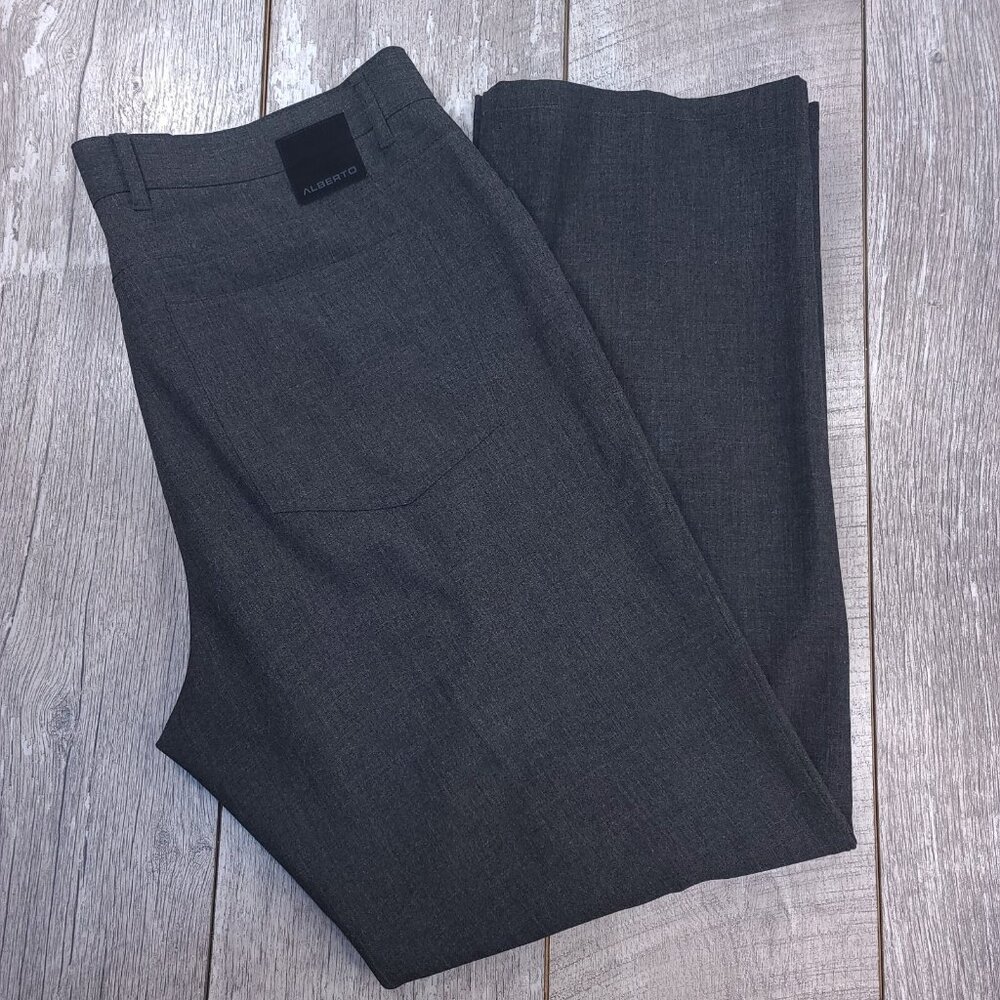 Alberto Mens Tom Dress Pants Size 42x32 Gray Comfort Fit Ceramica Straight Leg